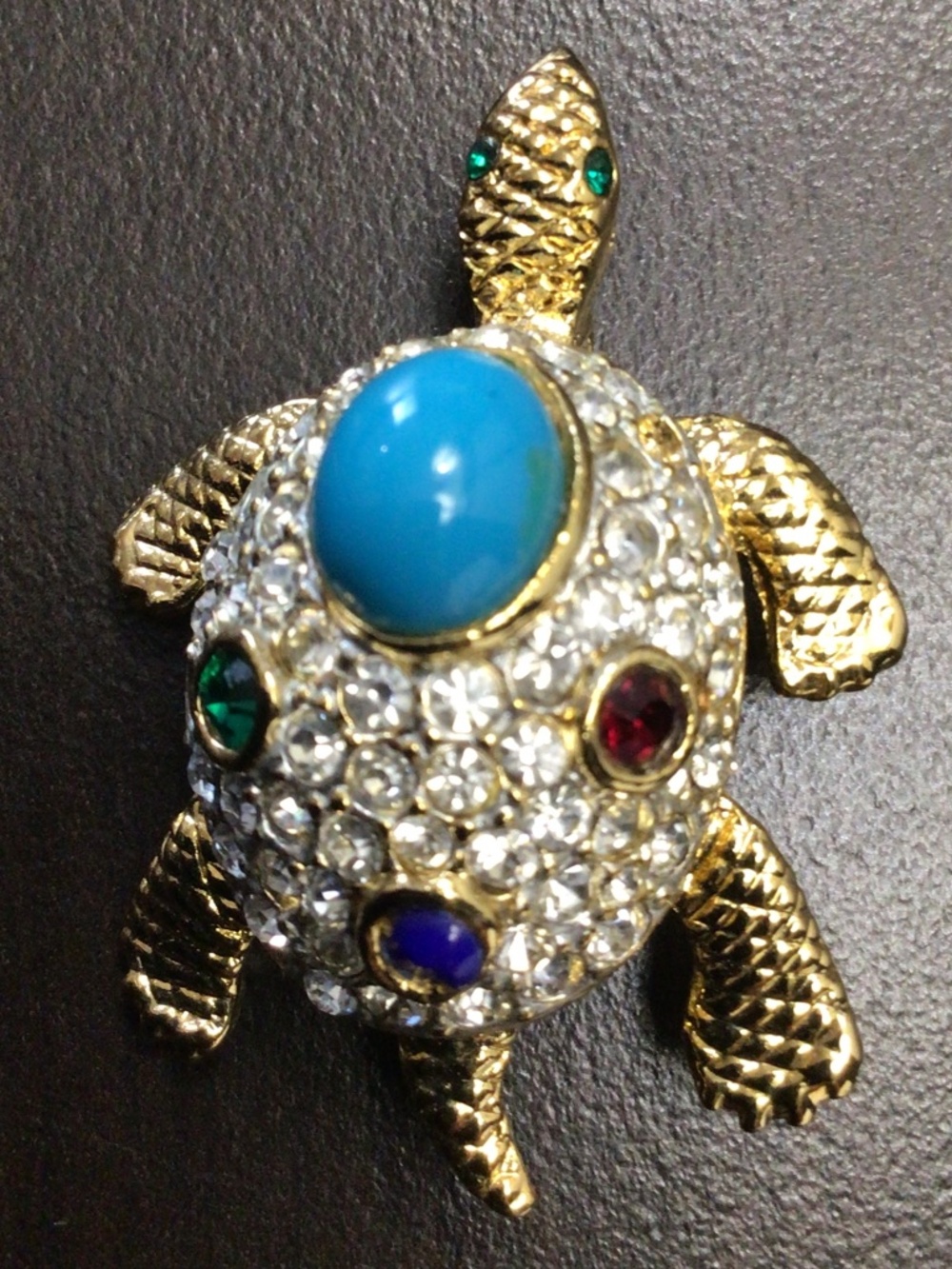 Vintage Sphinx “Jewels Of India” Turtle Brooch Pin With Multicolor Cabochons - Picture 6 of 13